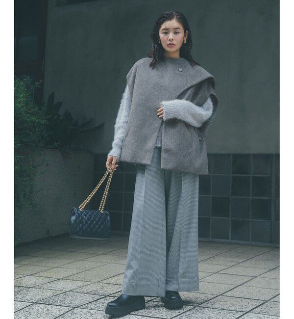 VIS「【美warm】ストレッチ釦付きワイドパンツ/スラックス【アンチピリング/防シワ/洗える】」|チノ|