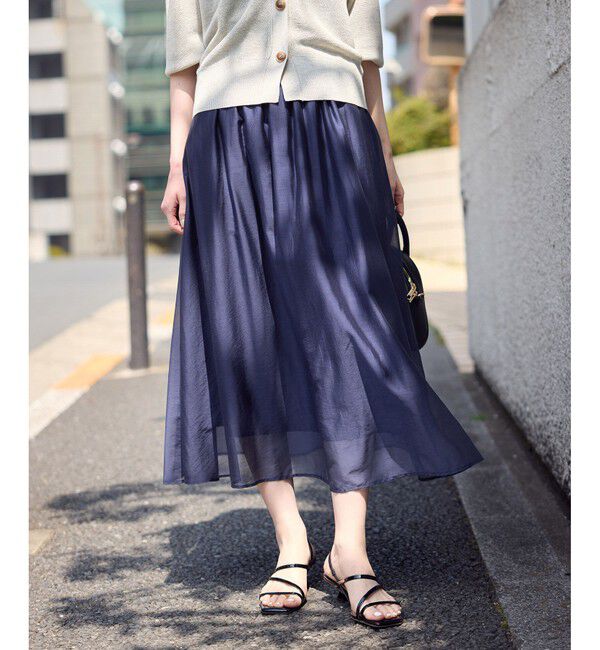 Rope&rsquo;Picnic「エアリーシアーギャザーロングスカート」|スカート|ネイビー(40)