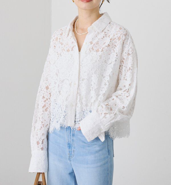  「予約【女性らしい抜け感】レースクロップドシャツ」|シャツ・ブラウス|
