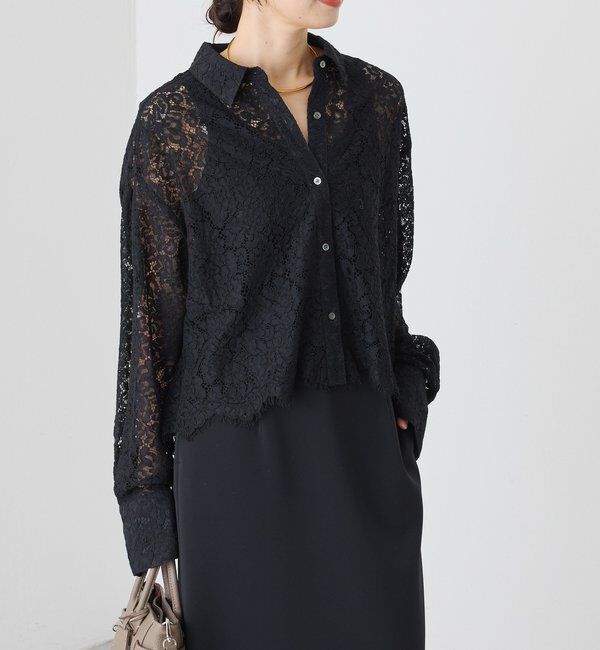  「予約【女性らしい抜け感】レースクロップドシャツ」|シャツ・ブラウス|
