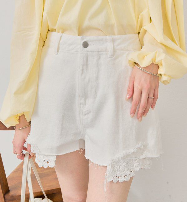  「レースポケットショートパンツ」|デニム|