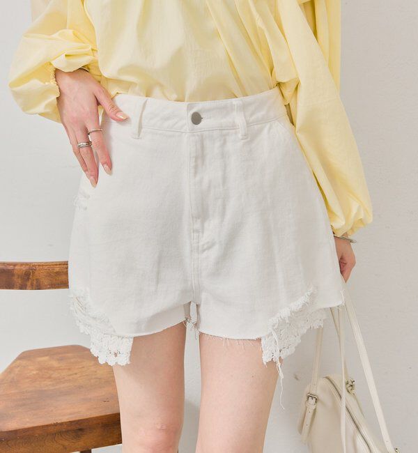  「レースポケットショートパンツ」|デニム|