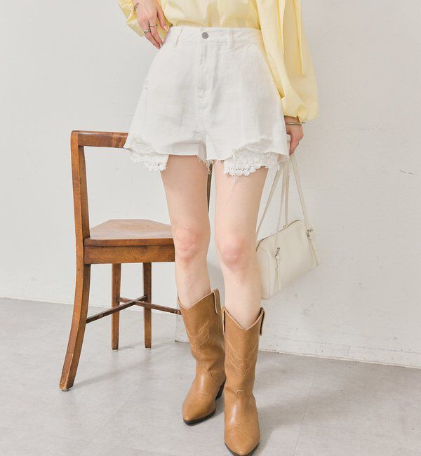  「レースポケットショートパンツ」|デニム|