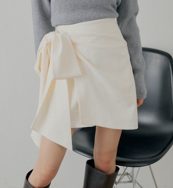  「【SALON by Chico】リボンラップスカート+スラックスハーフパンツ」|チノ|アイボリー