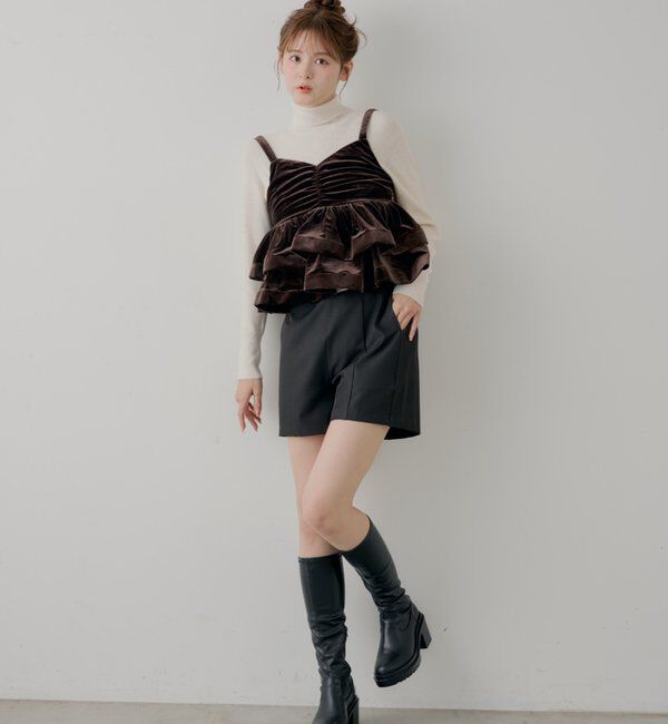  「【SALON by Chico】リボンラップスカート+スラックスハーフパンツ」|チノ|