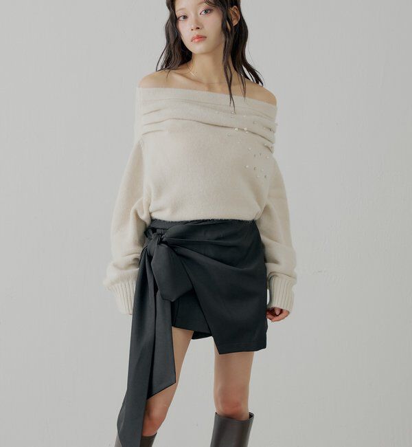  「【SALON by Chico】リボンラップスカート+スラックスハーフパンツ」|チノ|ブラック