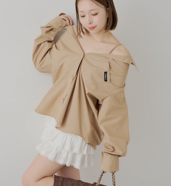  「【セットアップ対応】2wayルーズシャツ」|シャツ・ブラウス|ベージュ