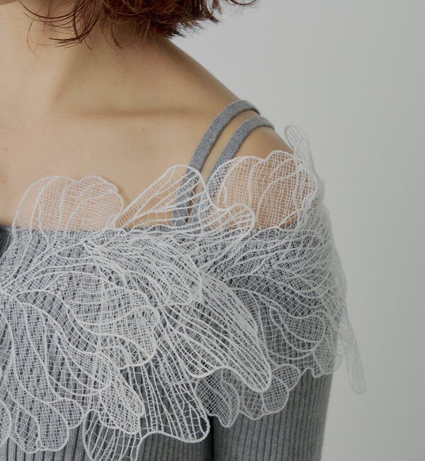  「【SALON by Chico】フラワーレースオフショルリブデザインニット」|カーディガン|