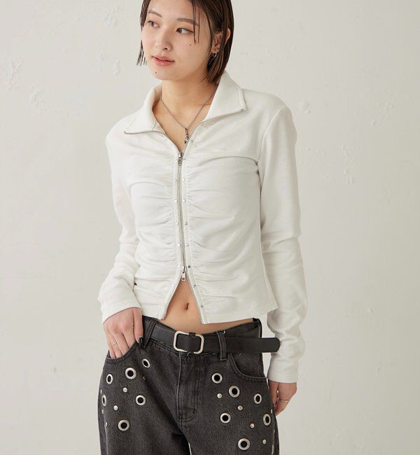  「STUDDED ZIP GATHERED TOP」|Tシャツ・カットソー|