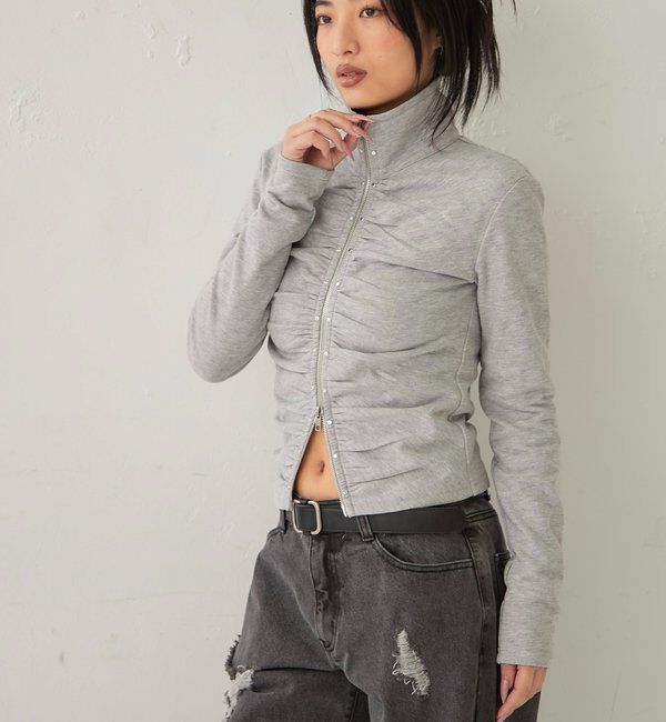  「STUDDED ZIP GATHERED TOP」|Tシャツ・カットソー|