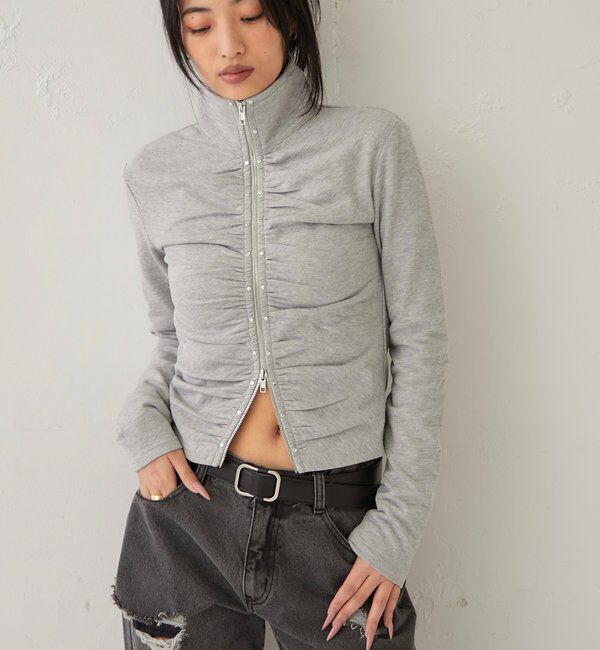 「STUDDED ZIP GATHERED TOP」|Tシャツ・カットソー|