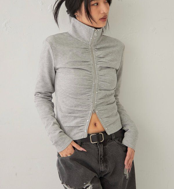  「STUDDED ZIP GATHERED TOP」|Tシャツ・カットソー|