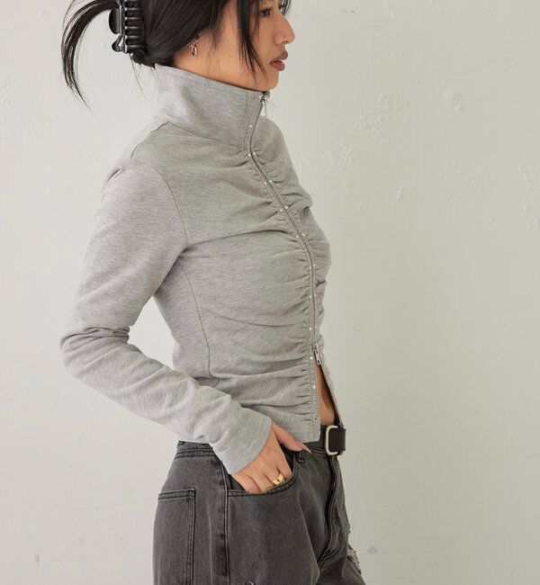  「STUDDED ZIP GATHERED TOP」|Tシャツ・カットソー|