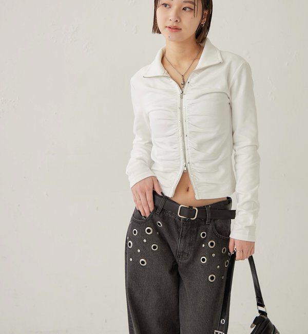  「STUDDED ZIP GATHERED TOP」|Tシャツ・カットソー|