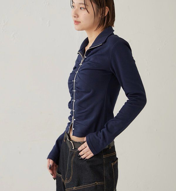  「STUDDED ZIP GATHERED TOP」|Tシャツ・カットソー|