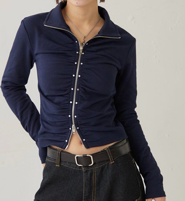  「STUDDED ZIP GATHERED TOP」|Tシャツ・カットソー|