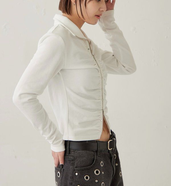  「STUDDED ZIP GATHERED TOP」|Tシャツ・カットソー|