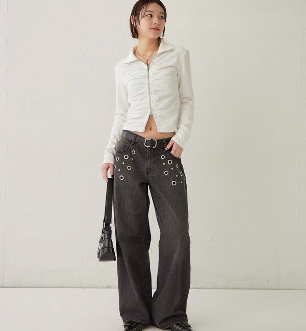  「STUDDED ZIP GATHERED TOP」|Tシャツ・カットソー|