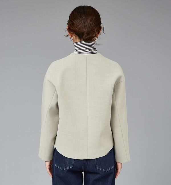 qualite「ボンディングショートコート」|ノーカラーコート|