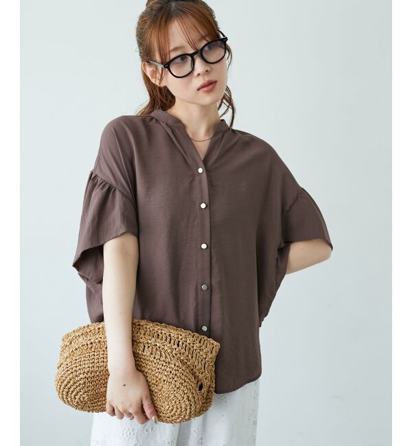  「《お気に入り急上昇！！》ヴィンテージライクフレアスリーブブラウス」|シャツ・ブラウス|ブラウン