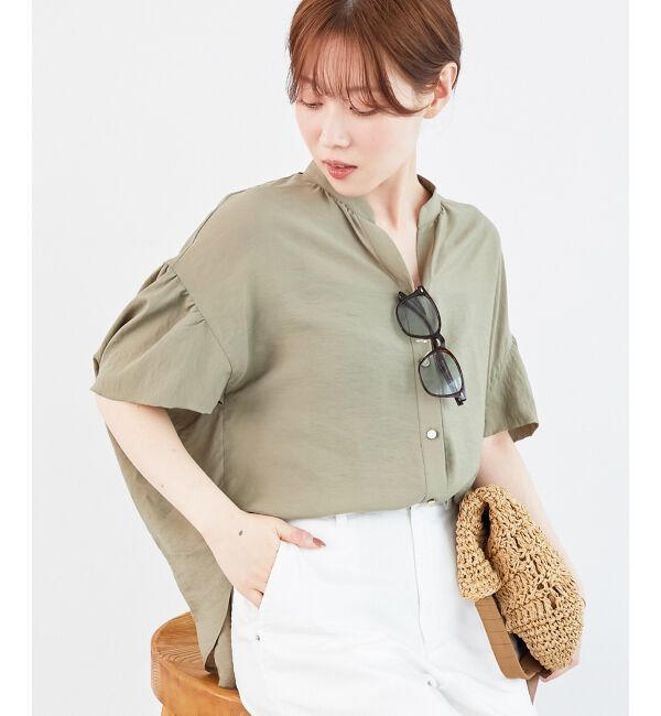  「《お気に入り急上昇！！》ヴィンテージライクフレアスリーブブラウス」|シャツ・ブラウス|カーキグリーン