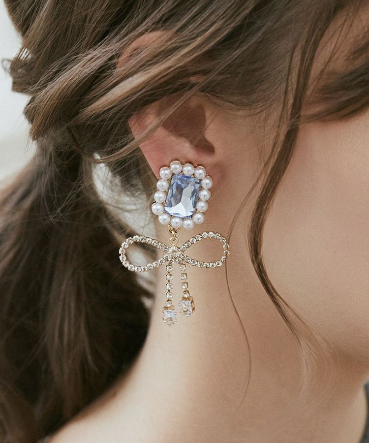 Maison de FLEUR「パールビジューイヤリング」|イヤリング|サックスブルー