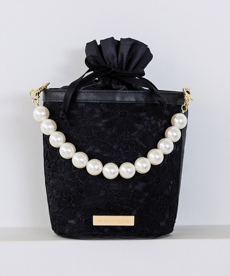 Maison de FLEUR「EC限定フラワーレース2Wayバケツ型バッグ」|ショルダー・メッセンジャー|ブラック