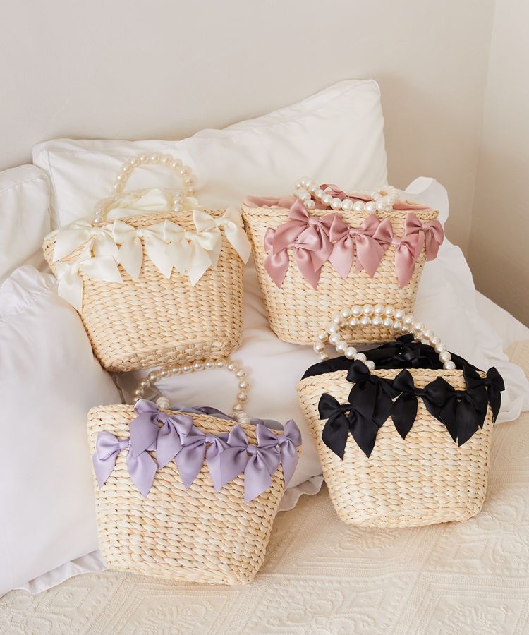 Maison de FLEUR「EC限定パールハンドルリボンカゴバッグ」|ハンドバッグ|