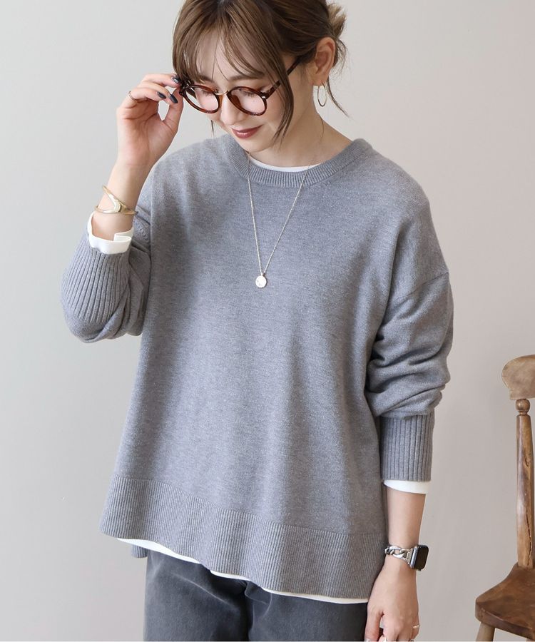 AMERICAN HOLIC「【WEB限定】バイパチサイドスリットニットプルオーバー＜静電気軽減＞」|ニット・セーター|Light Gray Mixture