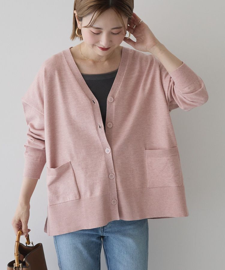 AMERICAN HOLIC「【WEB限定】バイパチVネックルーズカーディガン＜静電気軽減＞」|カーディガン|Pink