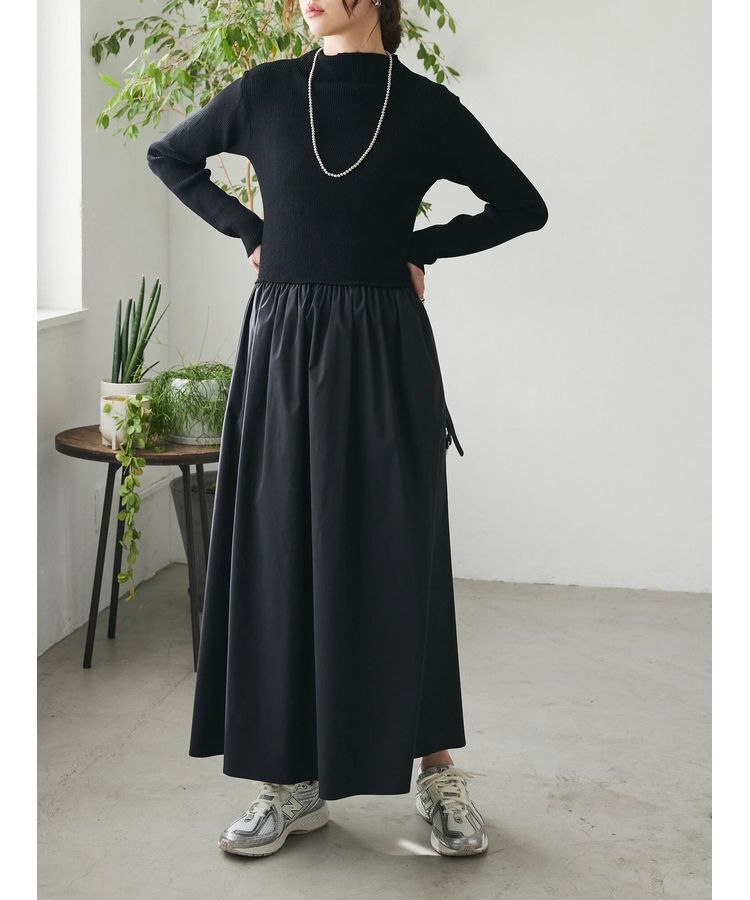 AnriettMusee「リブニットドッキングワンピース」|ワンピース|Black