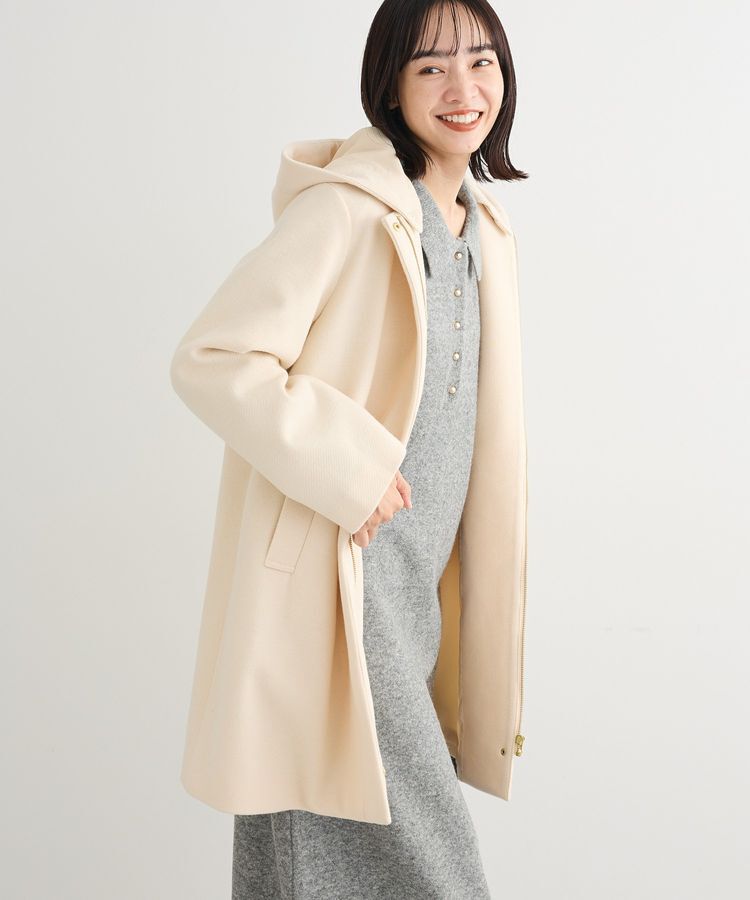 Green Parks「2wayフード取り外しAラインコート」|ノーカラーコート|