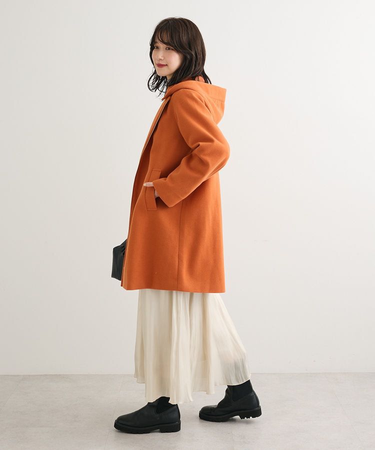 Green Parks「2wayフード取り外しAラインコート」|ノーカラーコート|