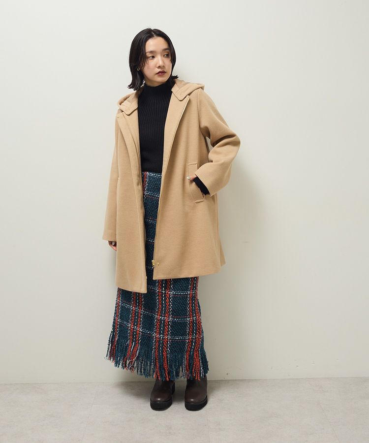 Green Parks「2wayフード取り外しAラインコート」|ノーカラーコート|