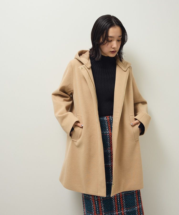 Green Parks「2wayフード取り外しAラインコート」|ノーカラーコート|