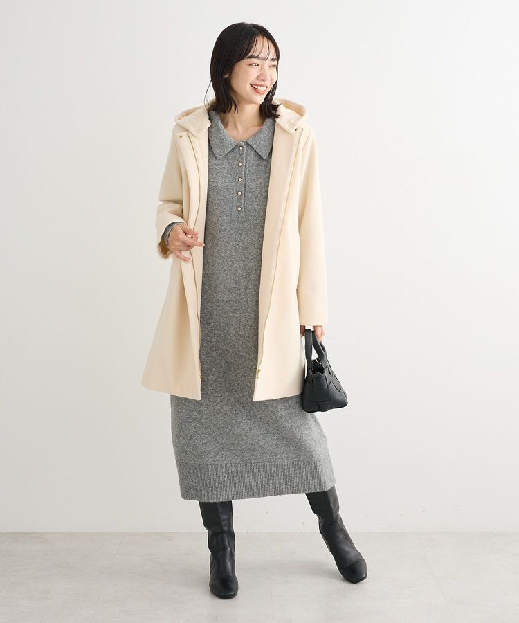 Green Parks「2wayフード取り外しAラインコート」|ノーカラーコート|