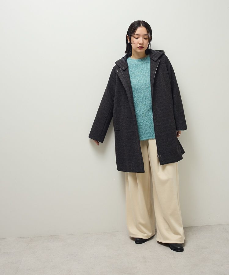 Green Parks「2wayフード取り外しAラインコート」|ノーカラーコート|