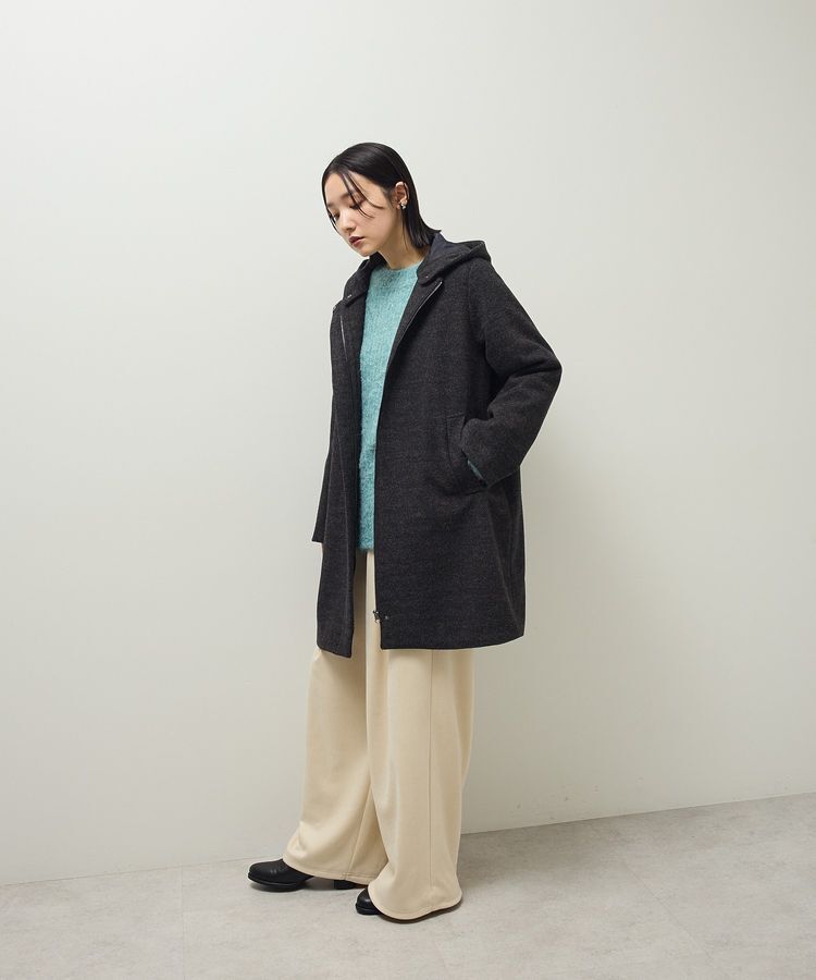Green Parks「2wayフード取り外しAラインコート」|ノーカラーコート|