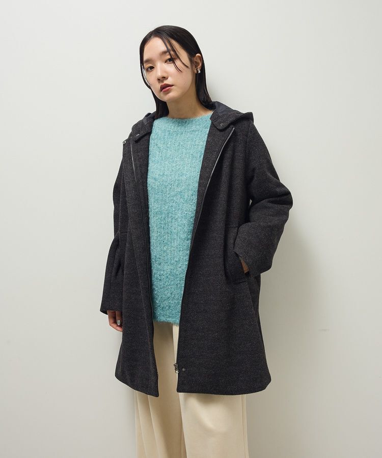 Green Parks「2wayフード取り外しAラインコート」|ノーカラーコート|