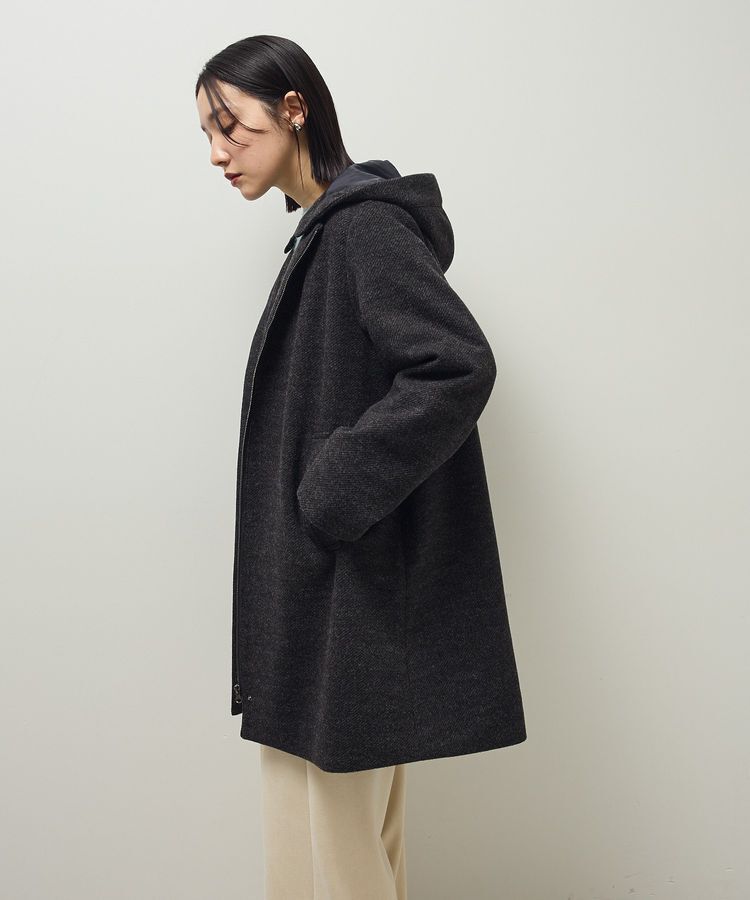 Green Parks「2wayフード取り外しAラインコート」|ノーカラーコート|