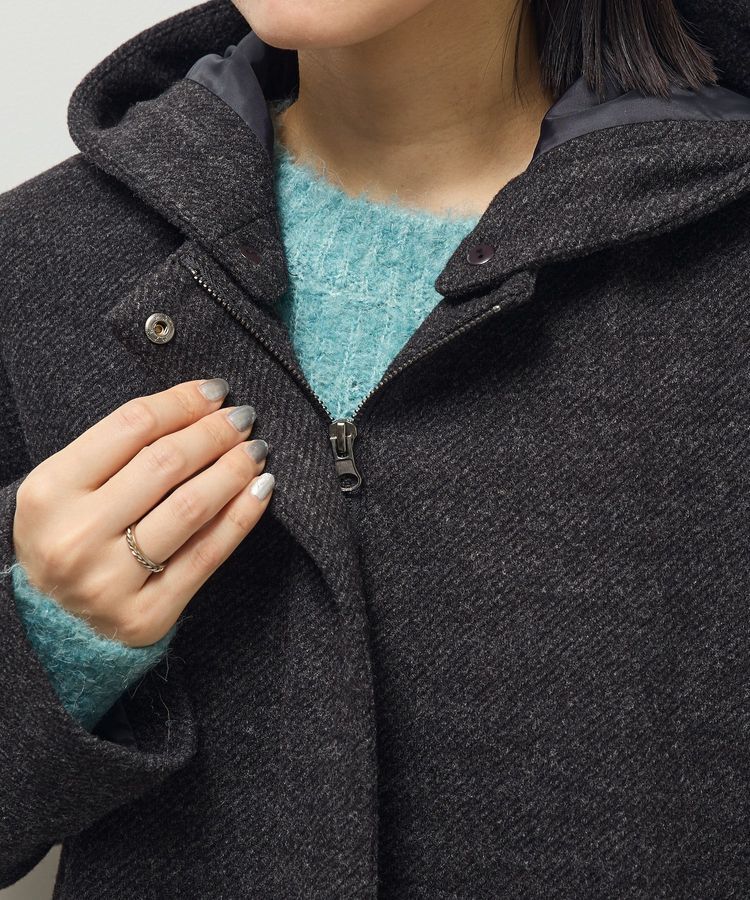 Green Parks「2wayフード取り外しAラインコート」|ノーカラーコート|