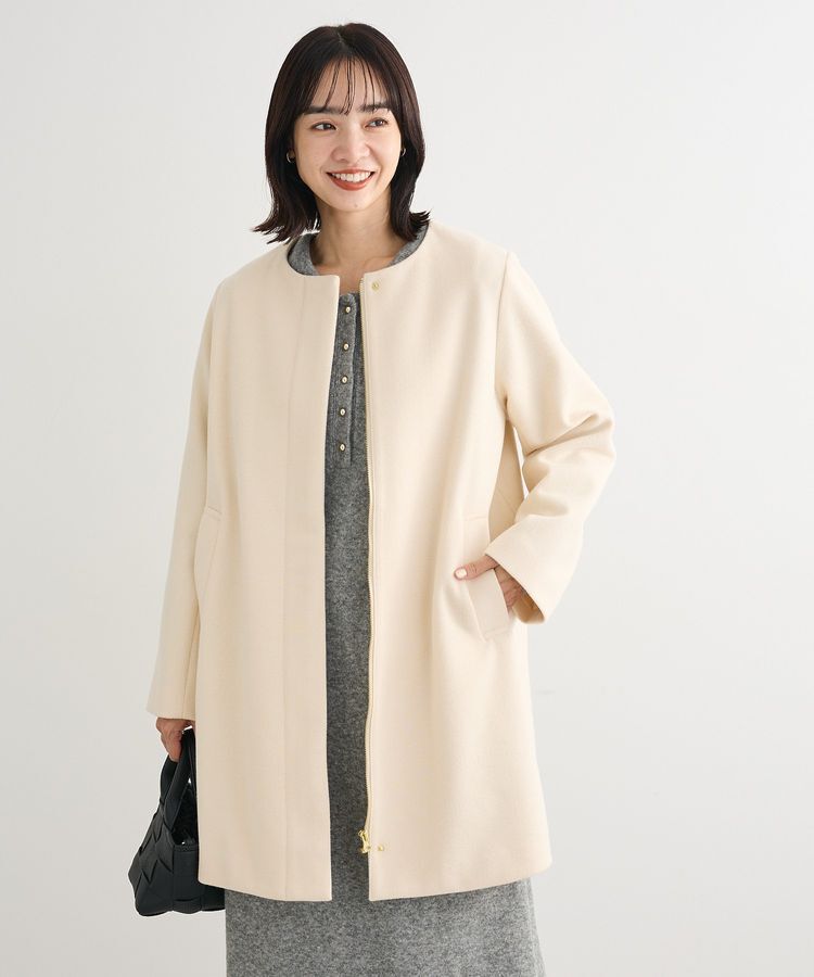 Green Parks「2wayフード取り外しAラインコート」|ノーカラーコート|