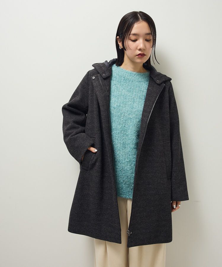 Green Parks「2wayフード取り外しAラインコート」|ノーカラーコート|Charcoal Gray
