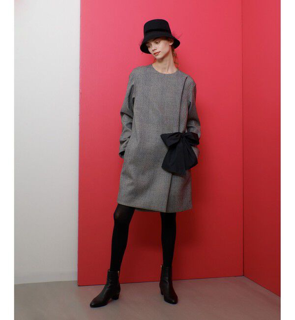 LOULOU WILLOUGHBY「【LOULOU WILLOUGHBY】リバーチェックコートワンピース」|ノーカラーコート|グレー