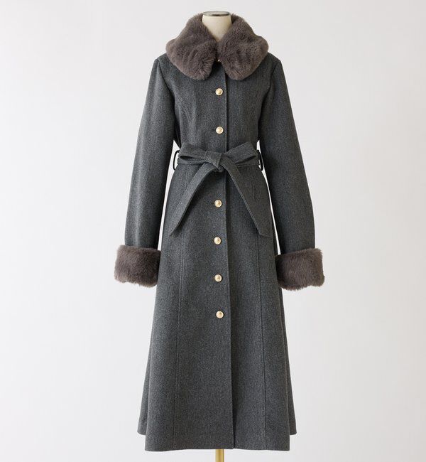  「【サイズ展開あり】襟/袖ファーマルチリボンロングコート」|その他|