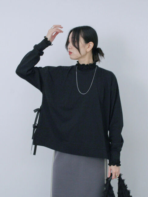 Samansa Mos2 blue「◎サイドリボンロンT」|Tシャツ・カットソー|ブラック