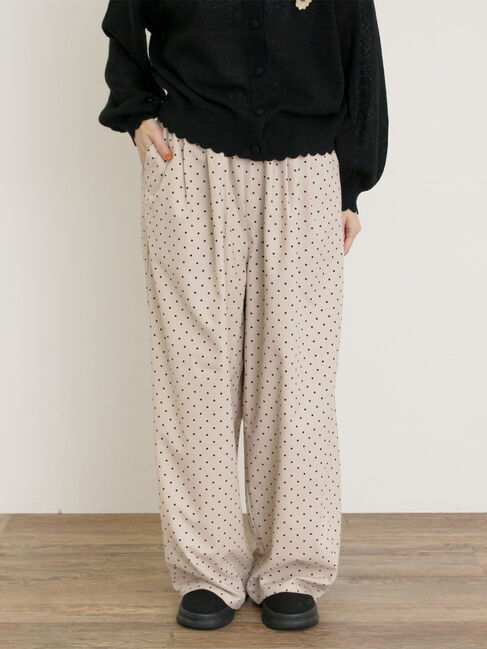 Samansa Mos2「【M/Lサイズ】ドット柄ストレートパンツ」|その他|ベージュ