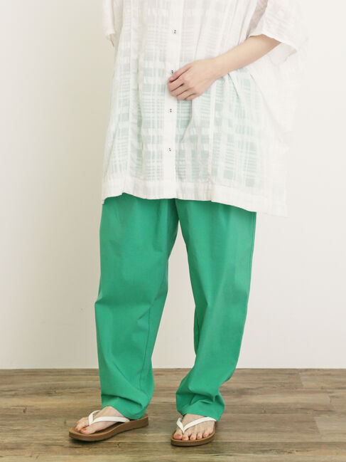 Samansa Mos2「【M/Lサイズ】麻混ストレッチテーパードパンツ」|その他|グリーン