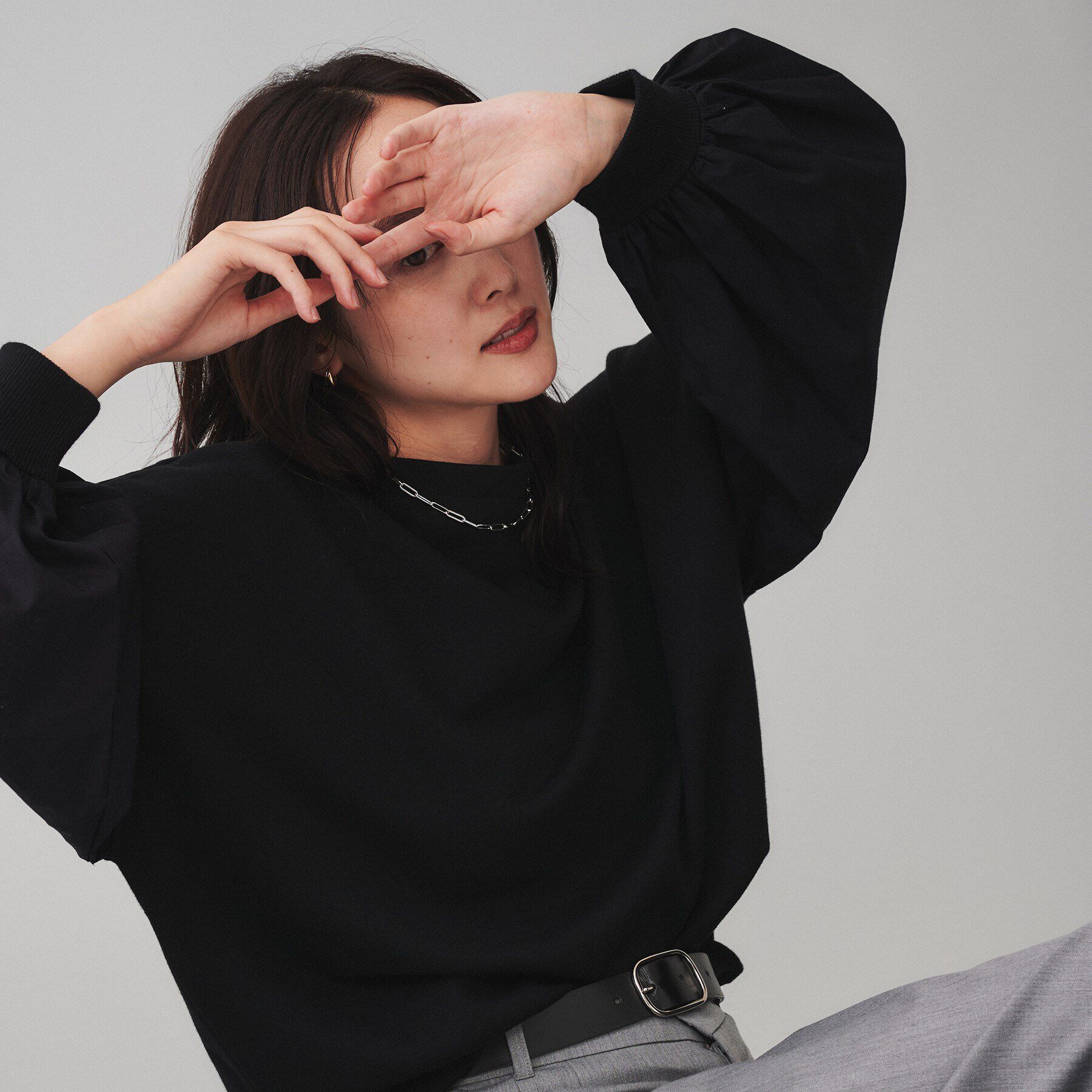 UNTITLED「【Munich】裏毛&times;ブロードバルーンスリーブトップス」|Tシャツ・カットソー|ﾌﾞﾗｯｸ(019)