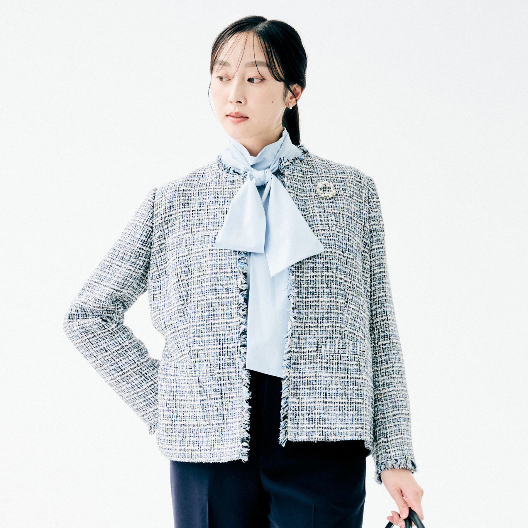 UNTITLED「【着丈長め/軽い/オンオフ使える】ファンシーツイード ジャケット」|ノーカラージャケット|